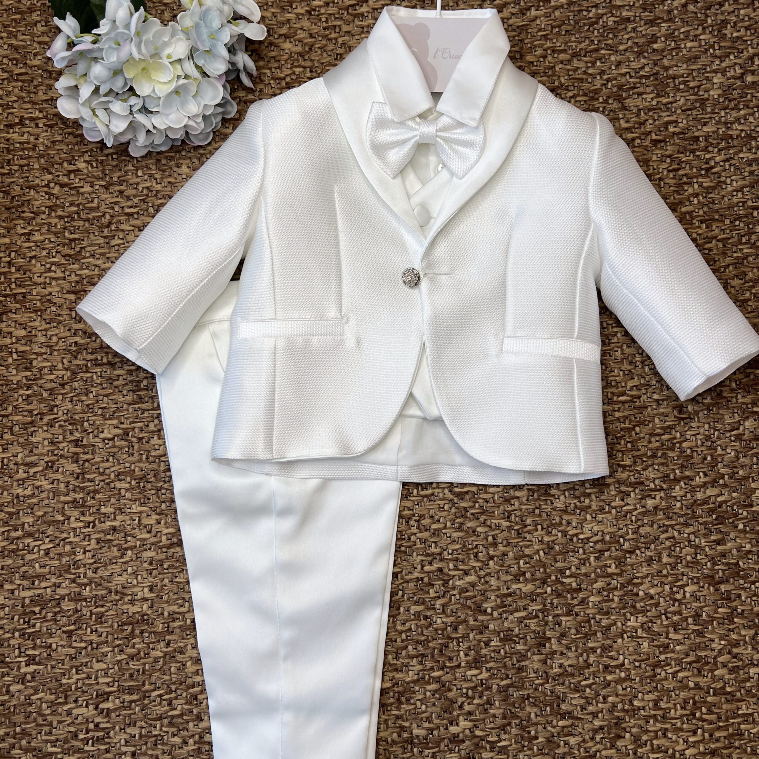 Completo Battesimo bimbo bianco con giacca 5 Pz | 26B72 IM - immagine 2