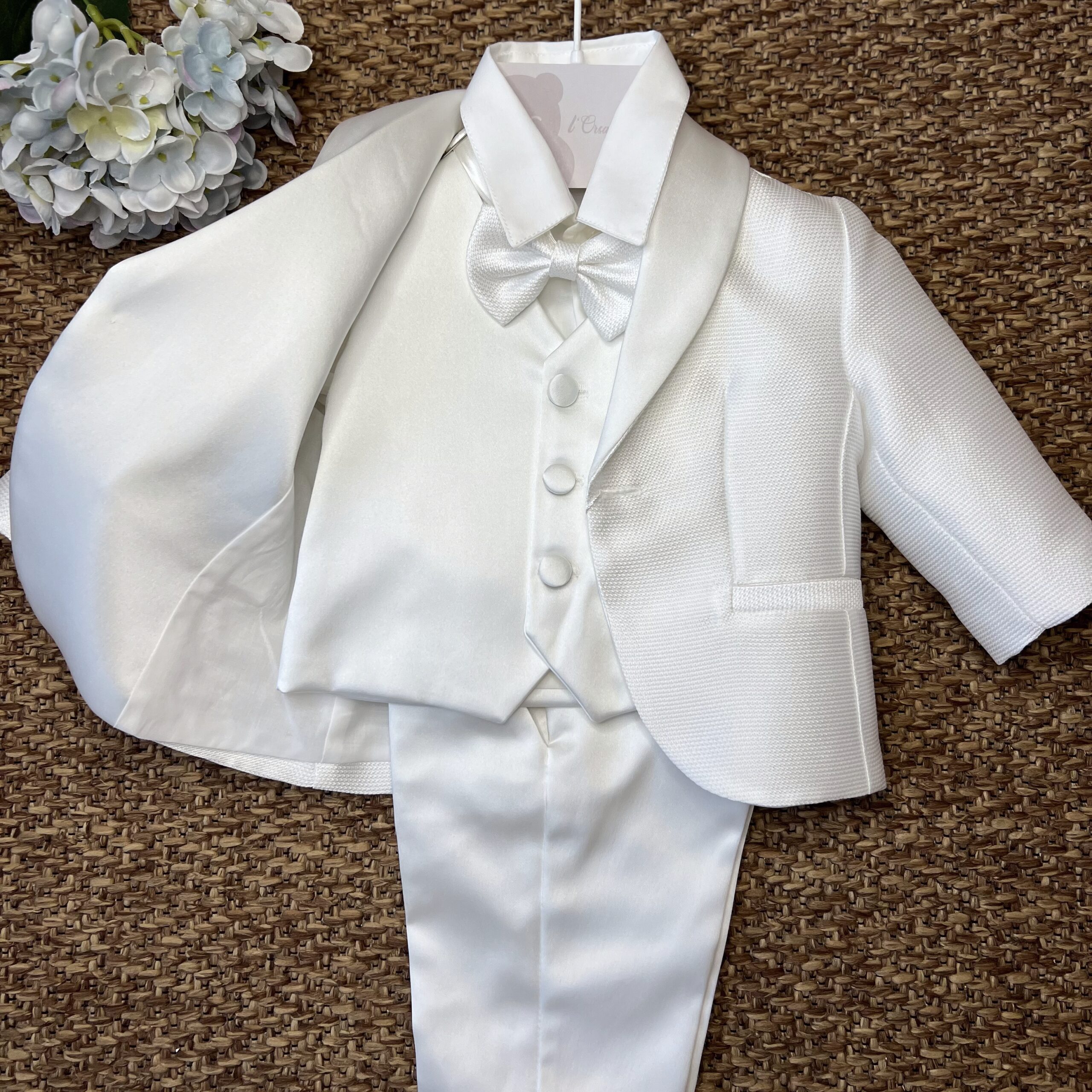 Completo Battesimo bimbo bianco con giacca 5 Pz | 26B72 IM - immagine 3