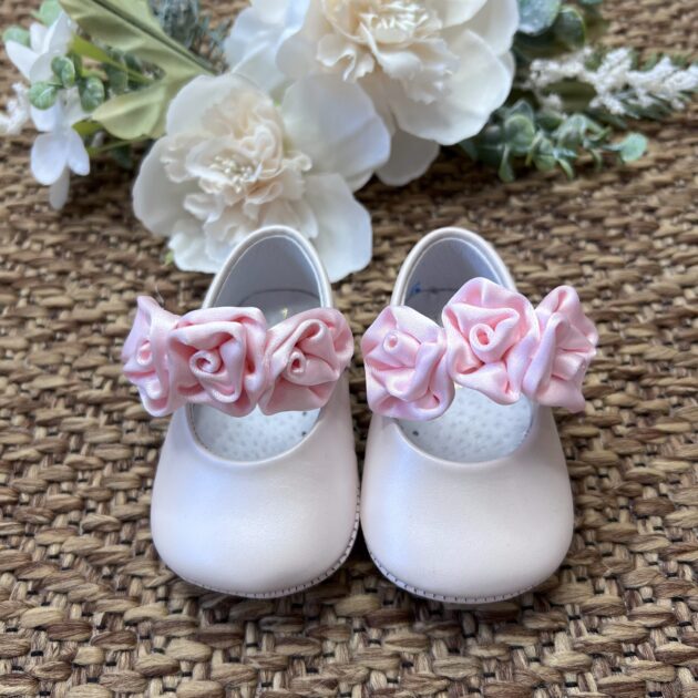 Scarpa bimba rosa con rose stoffa | A3407 |  PNN