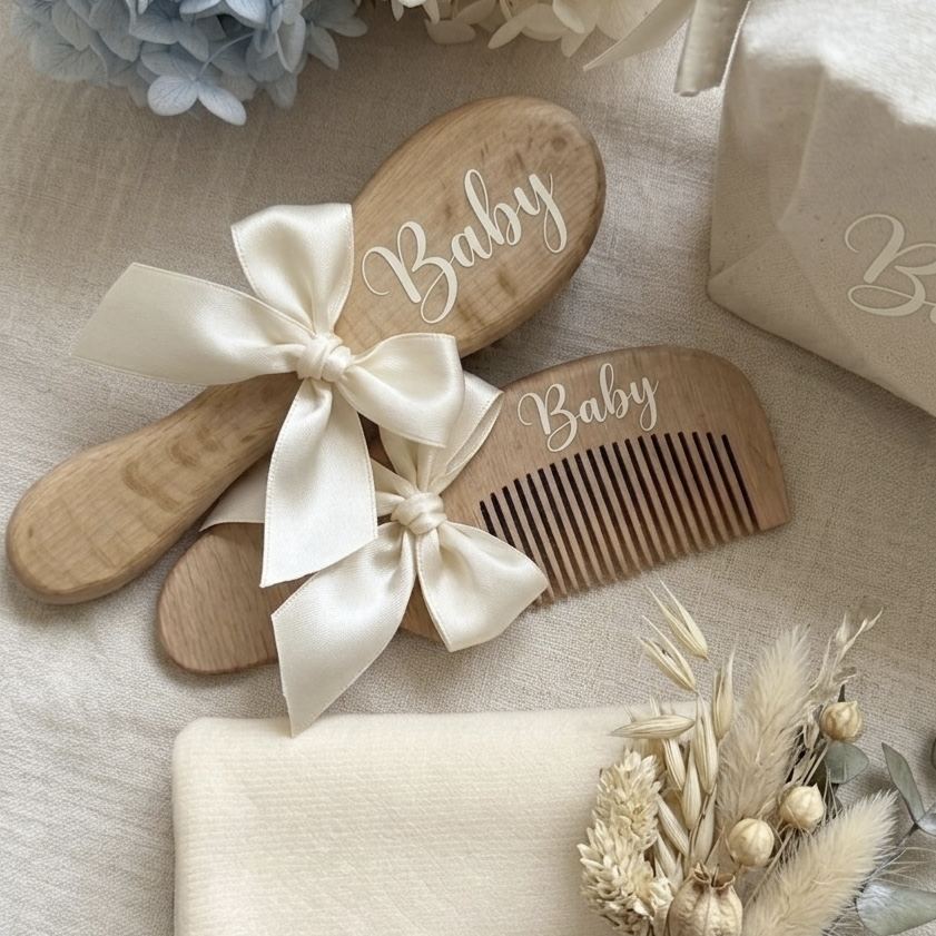 Set spazzola e pettine in legno personalizzati con nome - Idea regalo nascita - immagine 3