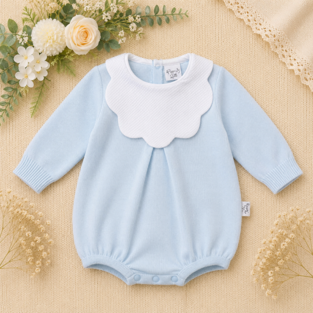 Pagliaccetto neonato celeste in maglia colletto nuvola | AI | AS02 | PL