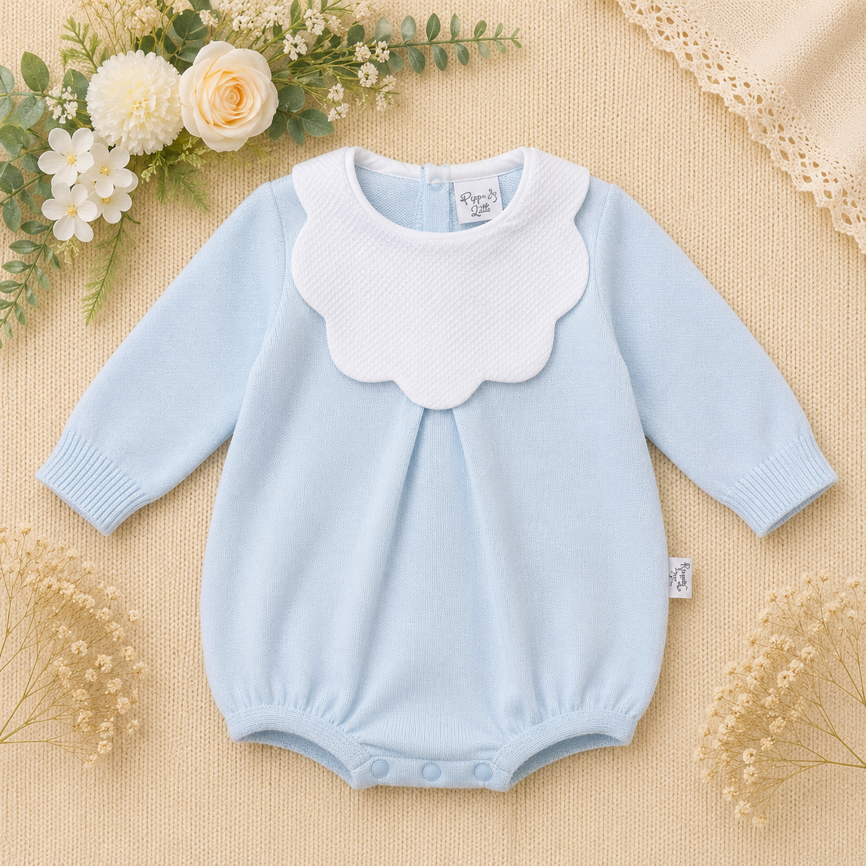 Pagliaccetto neonato celeste in maglia colletto nuvola | AI | AS02 | PL
