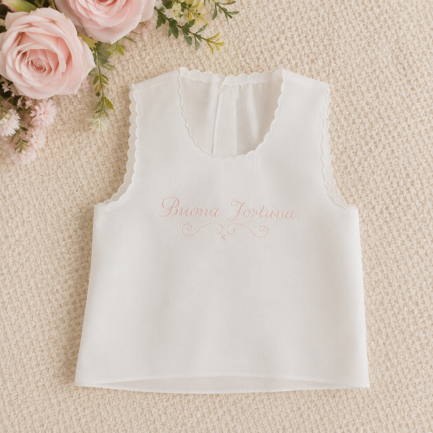Camicina Fortuna seta neonata con scritta Buona Fortuna rosa | C00940 | CCD