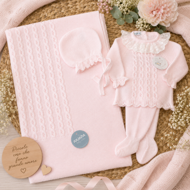 Completo nascita neonata rosa trecce  3Pz | AI | 26542 | JL