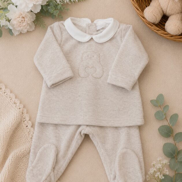 Completo Ciniglia Neonato beige con orsetto | C64054 | CCD