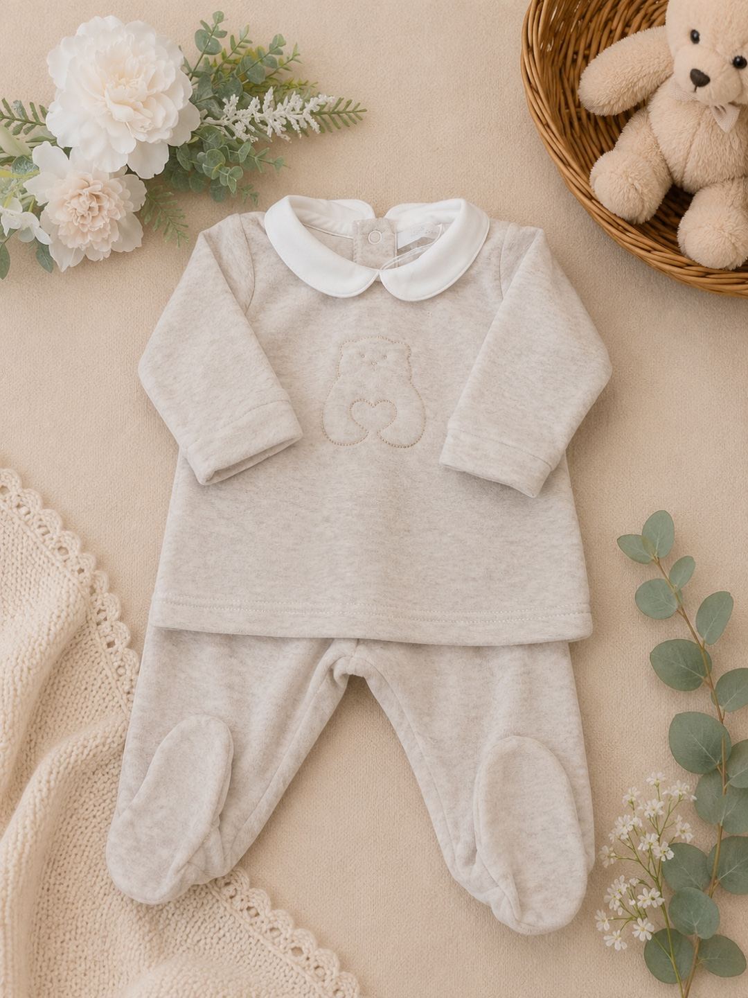 Completo Ciniglia Neonato beige con orsetto | C64054 | CCD