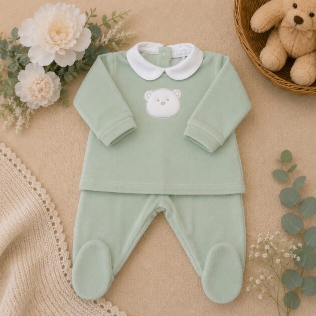Completo Ciniglia Neonato verde con testa orsetto | C64054 | AI | CCD