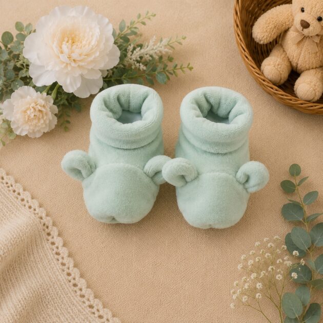 Babbucce neonato verde con orecchiette | C64880  | AI | CCD
