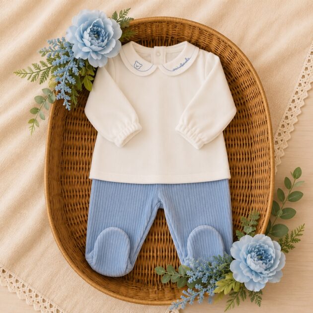 Completo Neonato Celeste con Colletto Ricamato | AI | 3H668 | MB