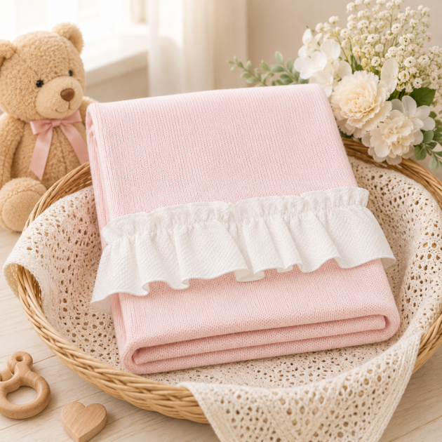 Coperta rosa in maglia con balza | AI | AS09 | PL