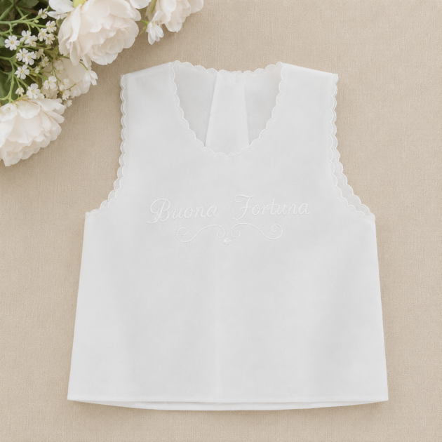 Camicia Fortuna seta neonata con scritta Buona Fortuna panna | C00940 | CCD