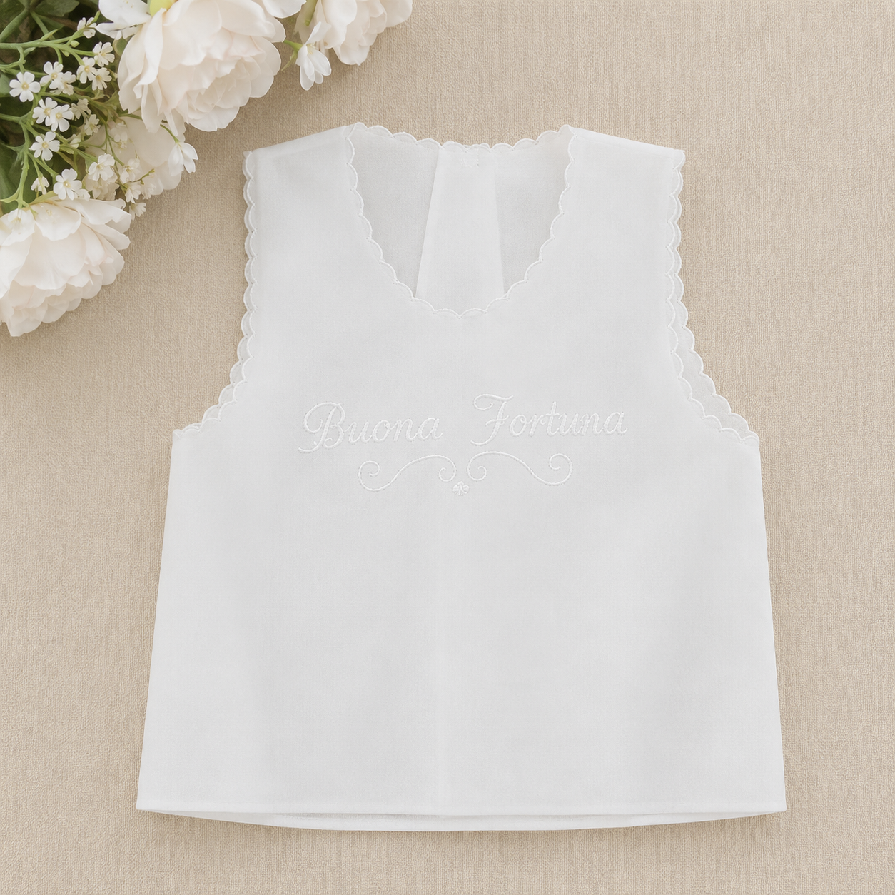 Camicia Fortuna seta neonata con scritta Buona Fortuna panna | C00940 | CCD
