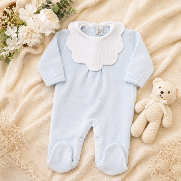 Tutina neonato celeste  in maglia colletto nuvola | AI | AS01 | PL
