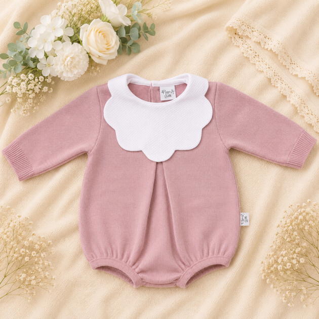 Pagliaccetto neonata rosa cipolla in maglia colletto nuvola | AI | AS02 | PL