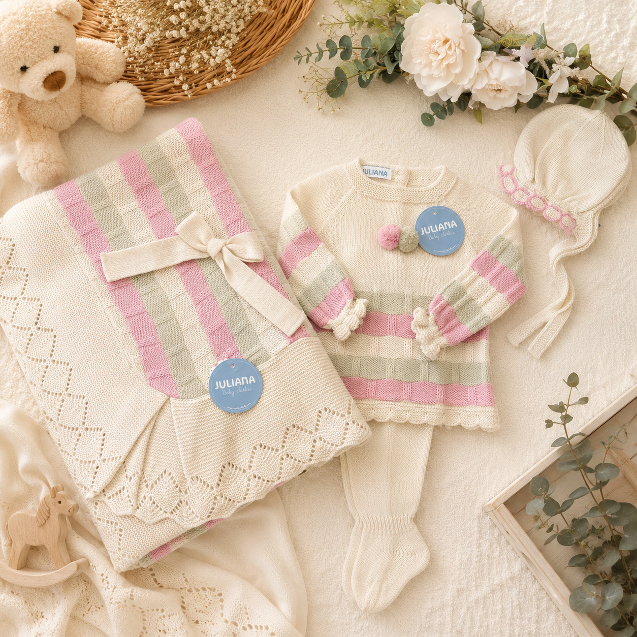 Completo nascita neonata rosa crema 3Pz | AI | 26556 | JL - immagine 2