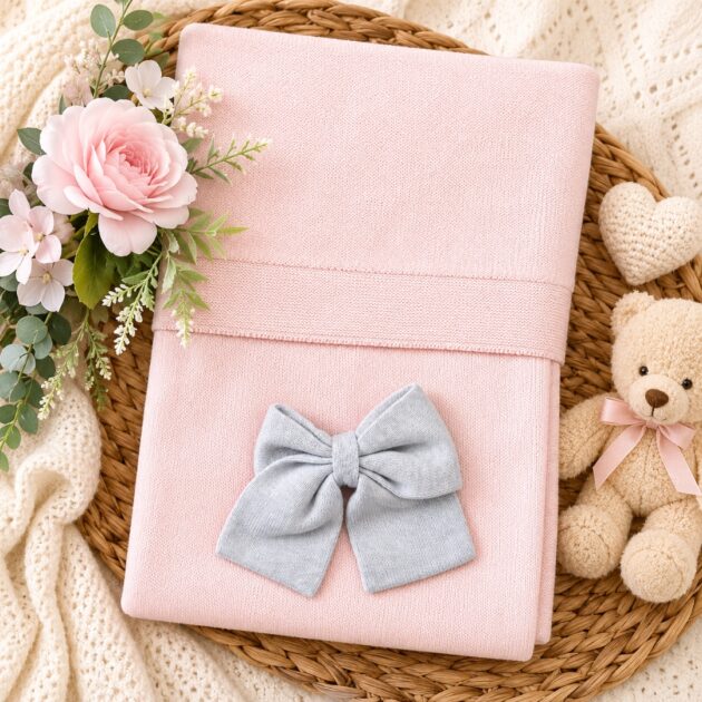 Coperta neonata rosa con fiocco grigio | AI | 3H345 | MB