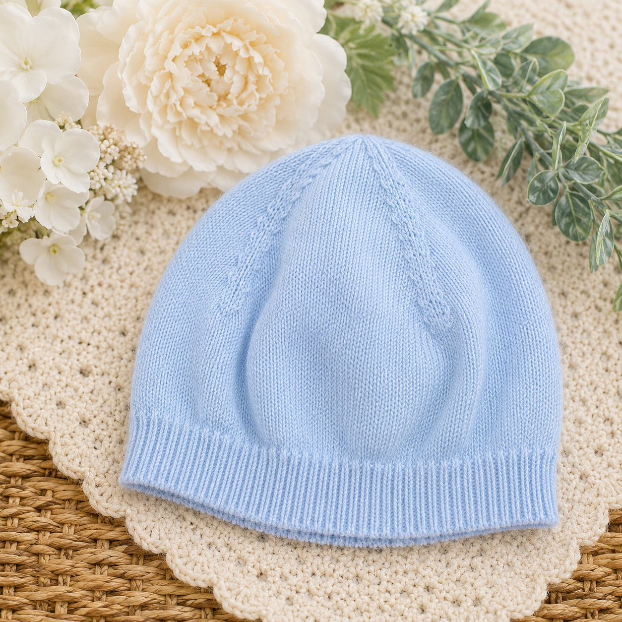 Cappello celeste in maglia neonato | AI | AS07 | PL