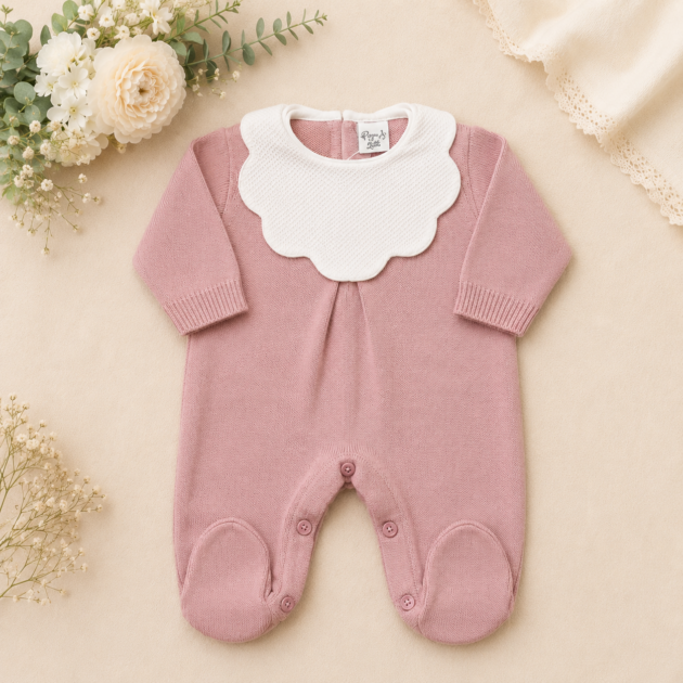 Tutina neonato rosa cipolla in maglia colletto nuvola | AI | AS01 | PL