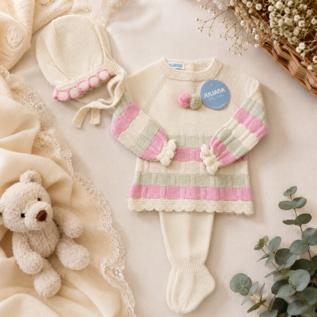 Completo nascita neonata rosa crema 2Pz | AI | 25556 | JL