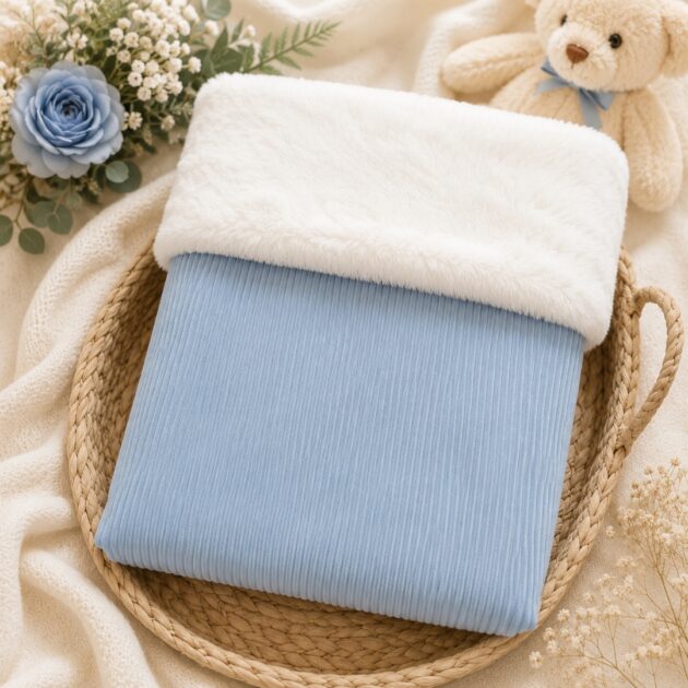 Copertina Invernale Neonato Azzurro Polvere con Risvolto in Morbida Ecopelliccia | AI | 3H340 | MB