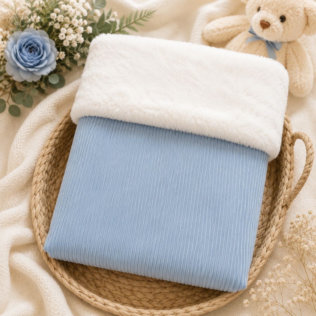 Copertina Invernale Neonato Azzurro Polvere con Risvolto in Morbida Ecopelliccia | AI | 3H340 | MB