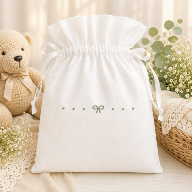 Sacco primo cambio neonato con nodini d’amore verde salvia | 030016X1R131 | PPC