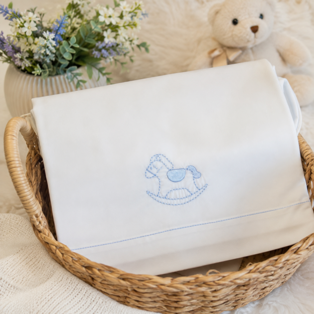 Lenzuolo culla neonato celeste con cavalluccio | 4704L | PD