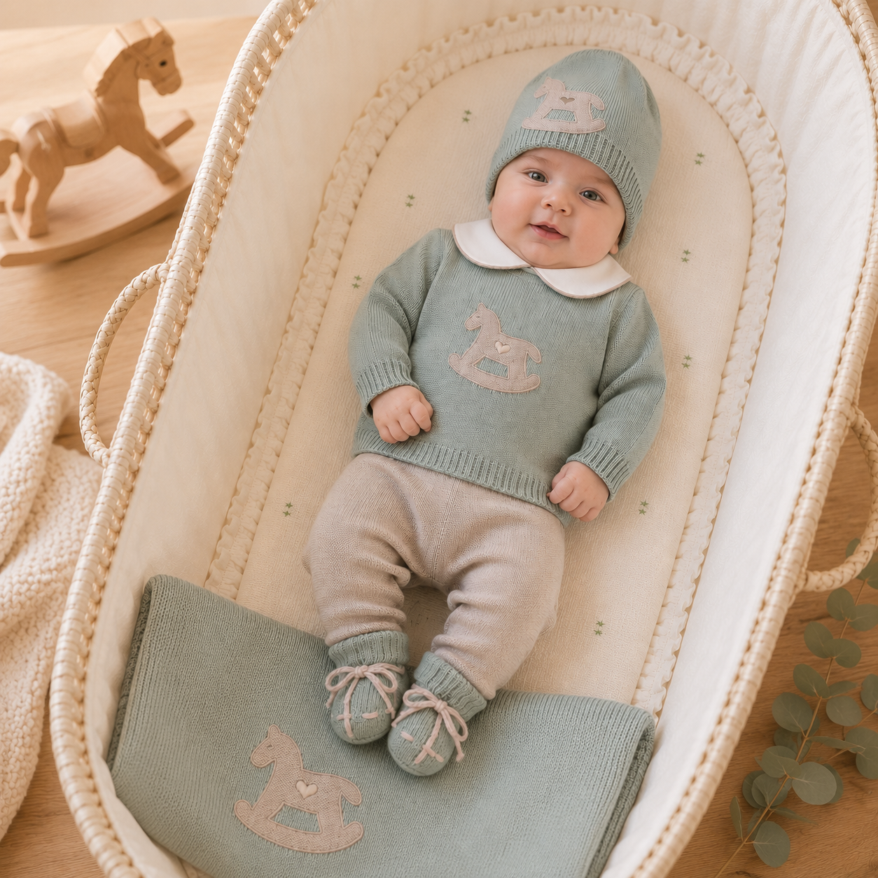 Completo nascita neonato verde con cavalluccio 3Pz | AI | 523 | BL - immagine 2