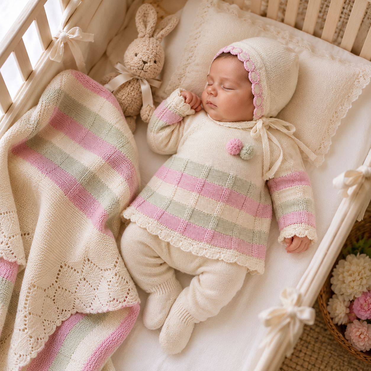 Completo nascita neonata rosa crema 3Pz | AI | 26556 | JL