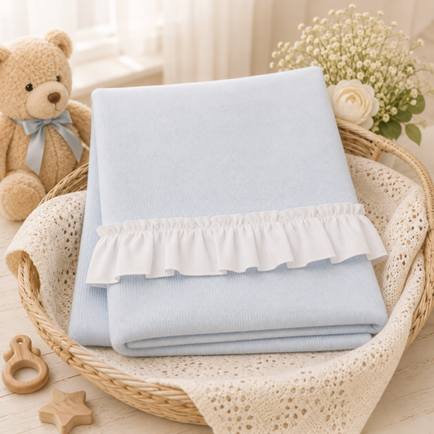 Coperta celeste in maglia con balza | Ai | AS09 | PL