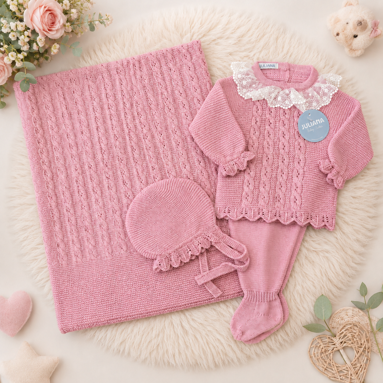 Completo nascita neonata rosa antico 3Pz | AI | 26542 | JL