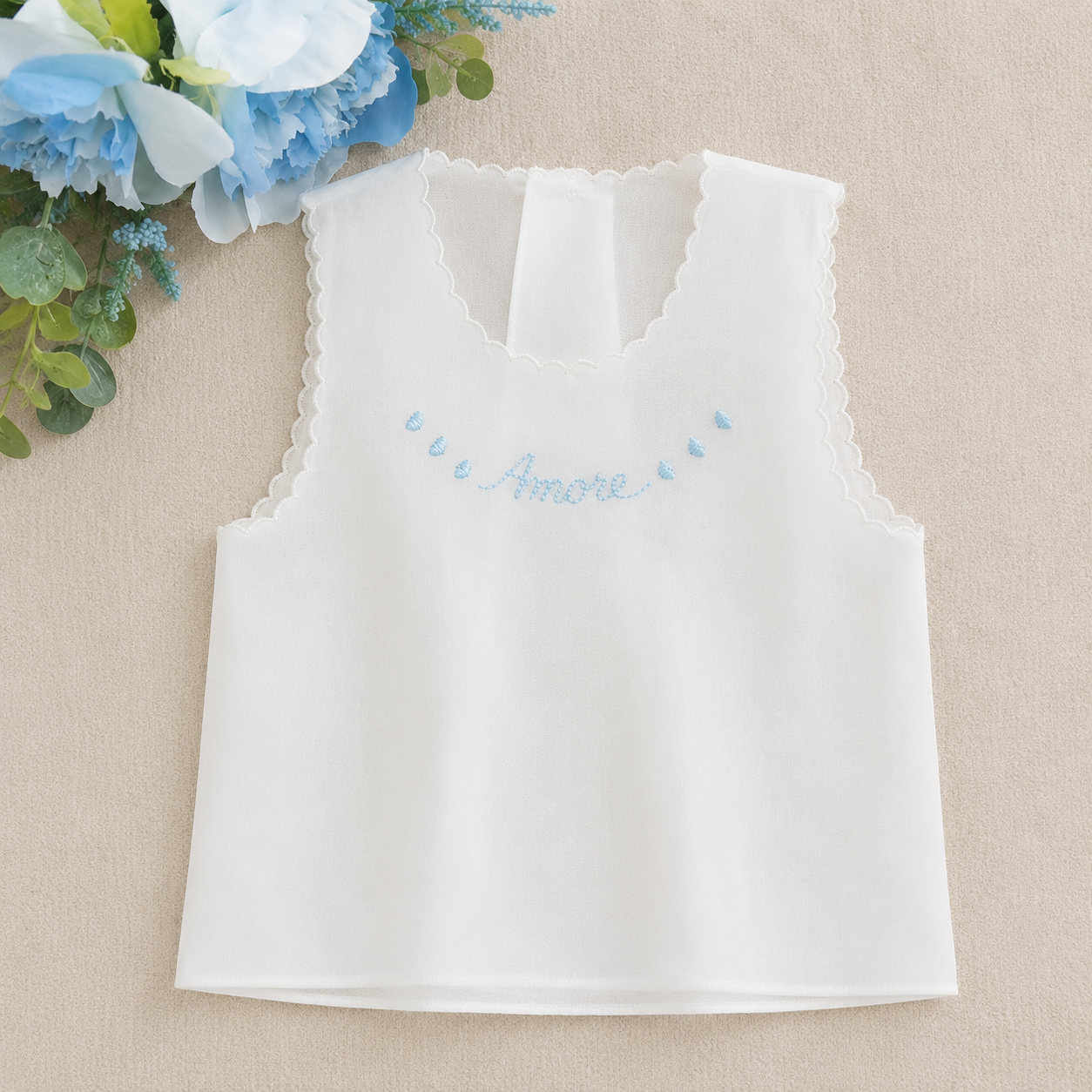 Camicia Fortuna seta neonato con scritta Amore celeste | C00951 | CCD