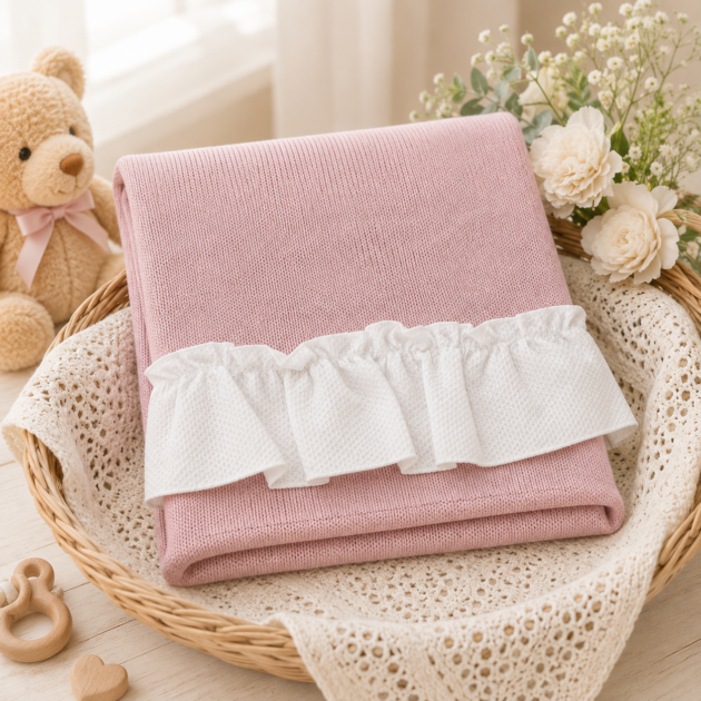 Coperta rosa cipolla in maglia con balza | AI | AS09 | PL
