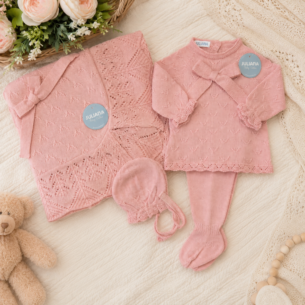 Completo nascita neonata rosa antico 3Pz | AI | 26541 | JL