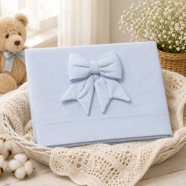 Set lenzuolo neonato fiocco imbottito celeste | PL