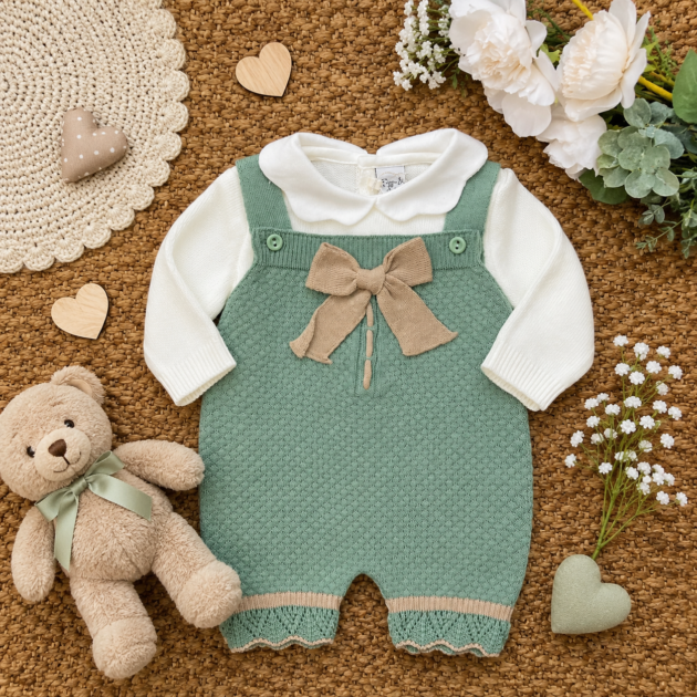 Pagliaccetto verde e beige con maglia panna | AI | 4044H | PL