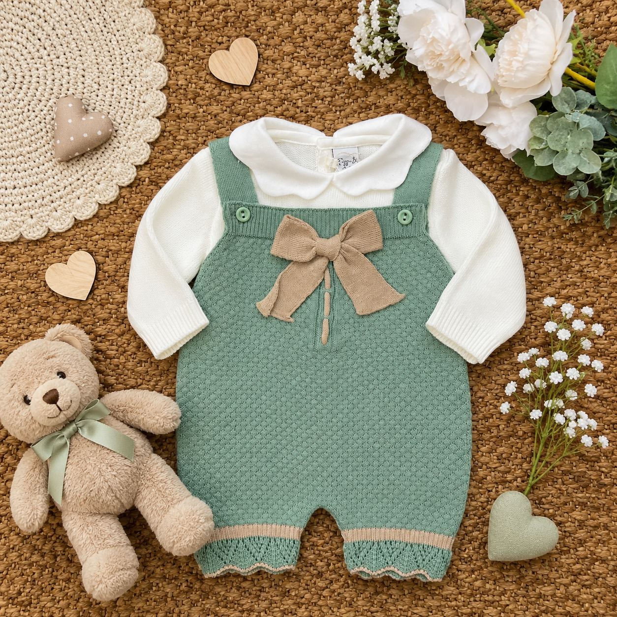 Pagliaccetto verde e beige con maglia panna | AI | 4044H | PL