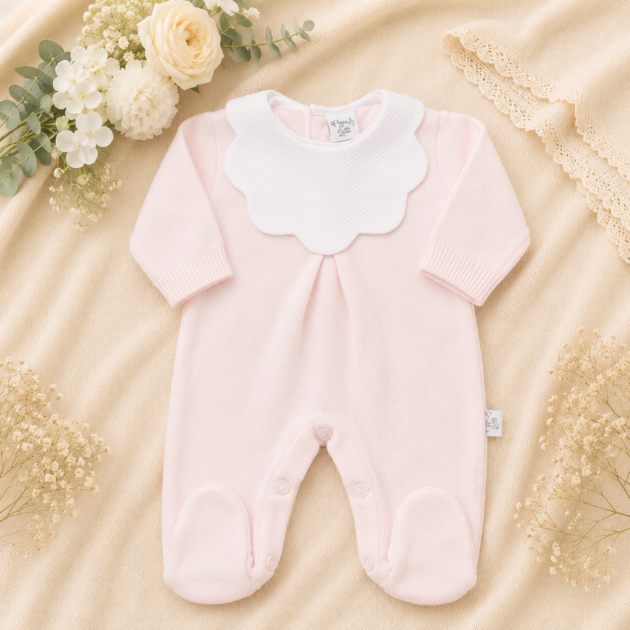 Tutina neonata rosa in maglia colletto nuvola | AI | AS01 | PL