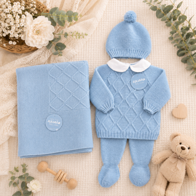 Completo nascita neonato celeste rombi 3Pz | AI | 26552 | JL