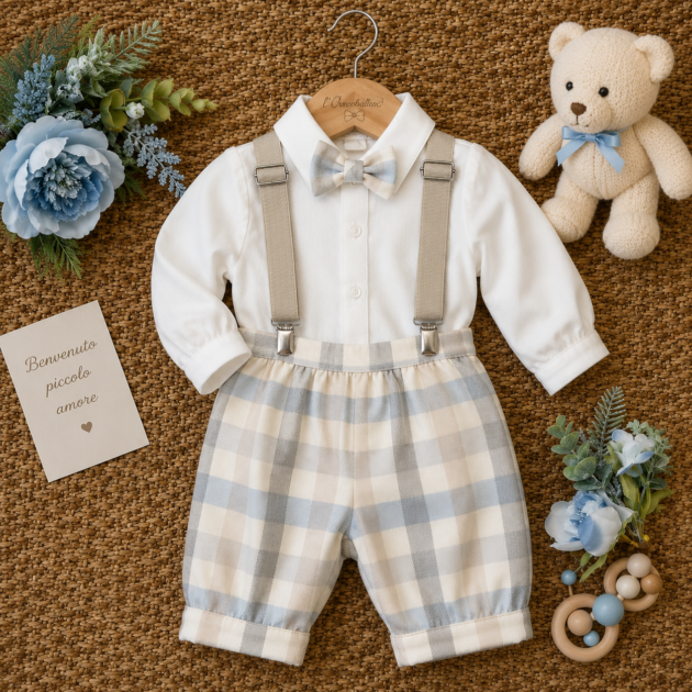 Completo bimbo battesimo beige celeste | AI | 9450 | TT