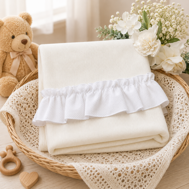 Coperta panna in maglia con balza | AI | AS09 | PL