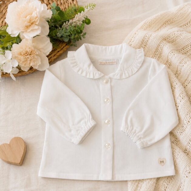 Camicetta bimba bianca con colletto arricciato | 3H700 | MB