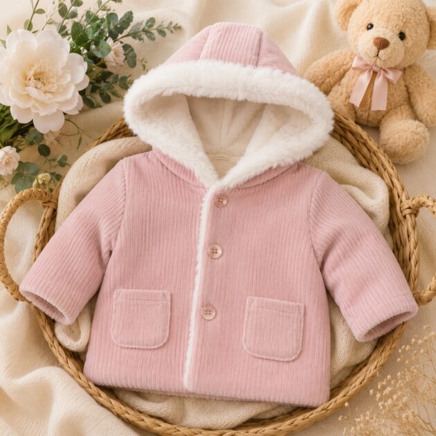 Giacchina Neonata Rosa Cipria con Cappuccio e Interno in Morbida Ecopelliccia | AI | 3H779 | MB