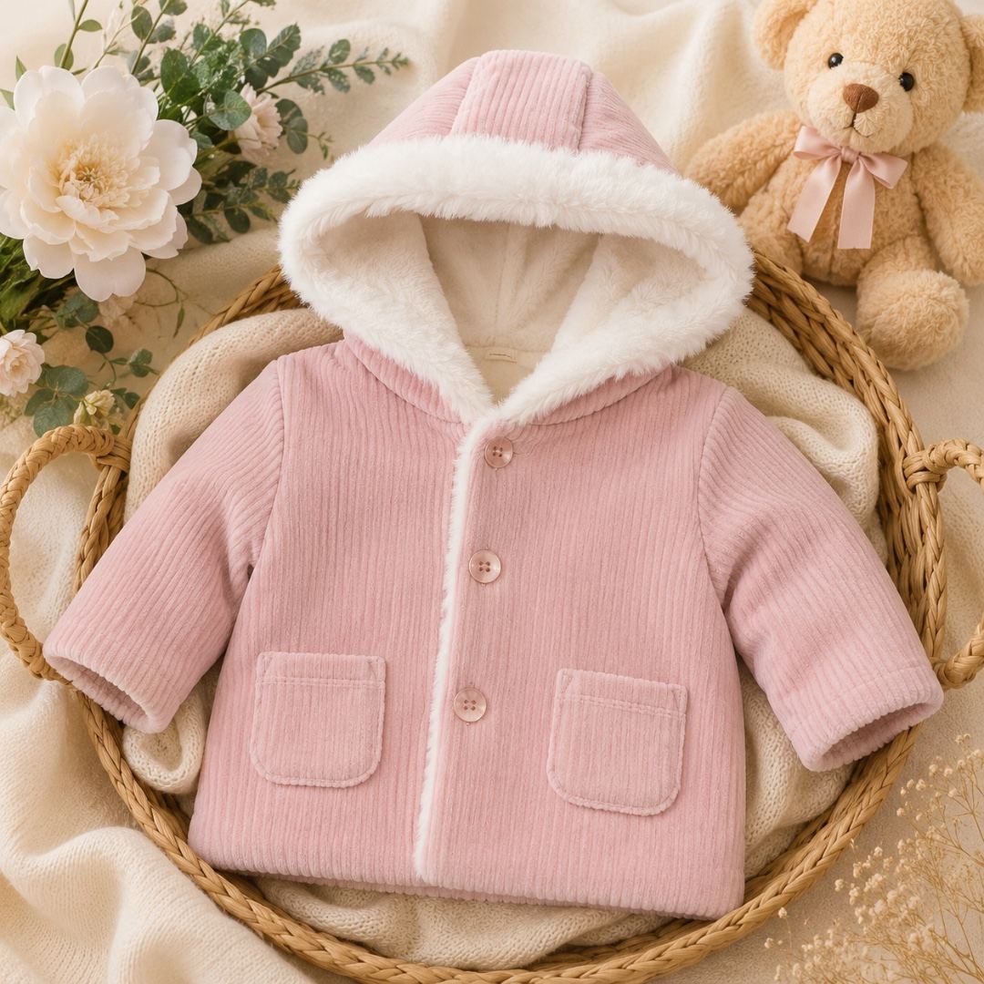 Giacchina Neonata Rosa Cipria con Cappuccio e Interno in Morbida Ecopelliccia | AI | 3H779 | MB