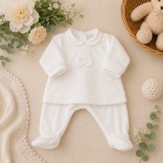 Completo Ciniglia Neonato panna con orsetto | C64054 | CCD