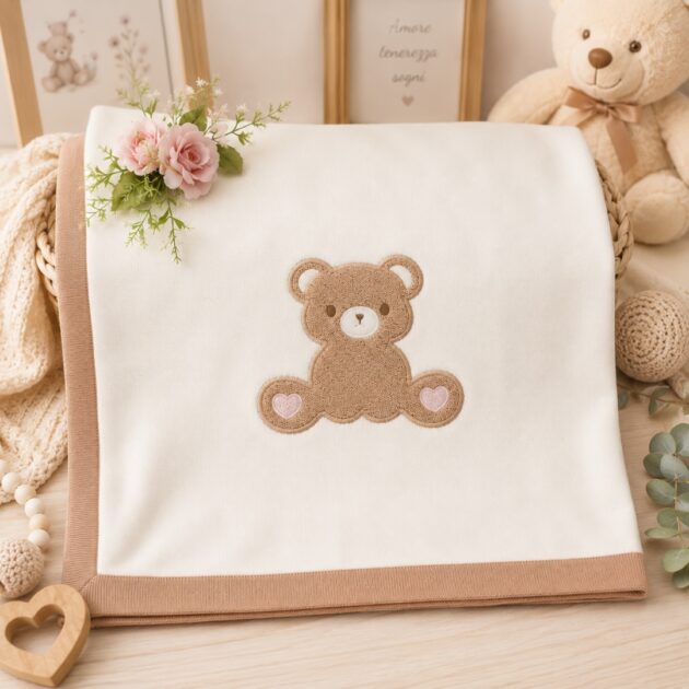 Copertina neonata beige con Orsetto | 3H349 | MB