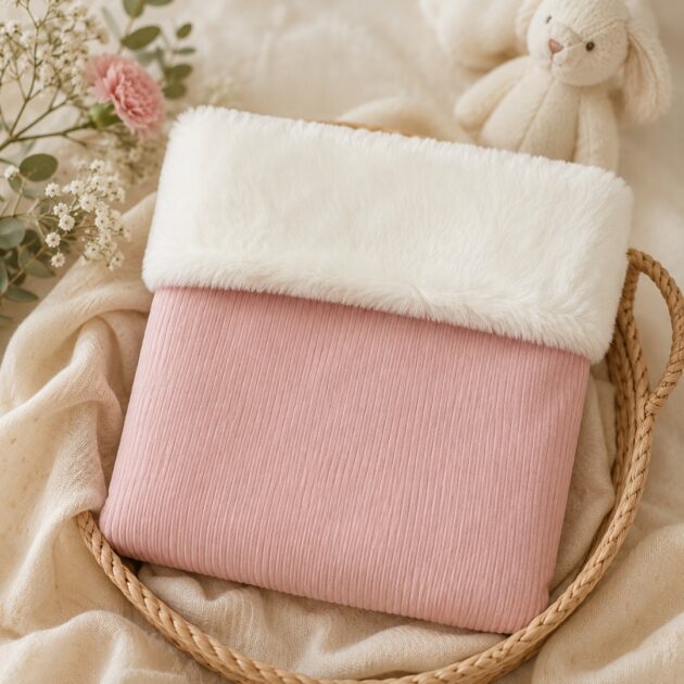 Copertina Invernale Neonata Rosa Cipria con Risvolto in Morbida Ecopelliccia | AI | 3H340 | MB