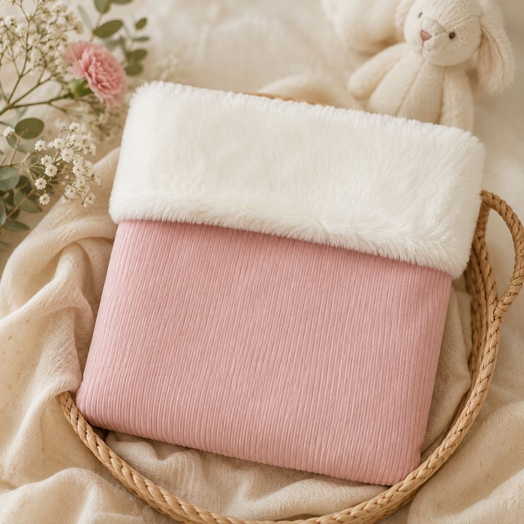 Copertina Invernale Neonata Rosa Cipria con Risvolto in Morbida Ecopelliccia | AI | 3H340 | MB