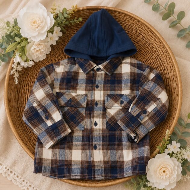 Camicia bimbo scozzese con cappuccio blu | 0H021 | SB