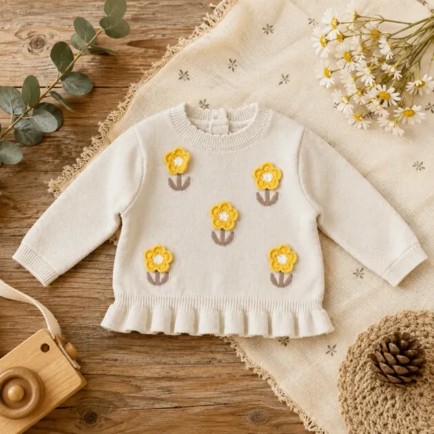 Maglioncino bimba panna con fiori | 3H753 | MB